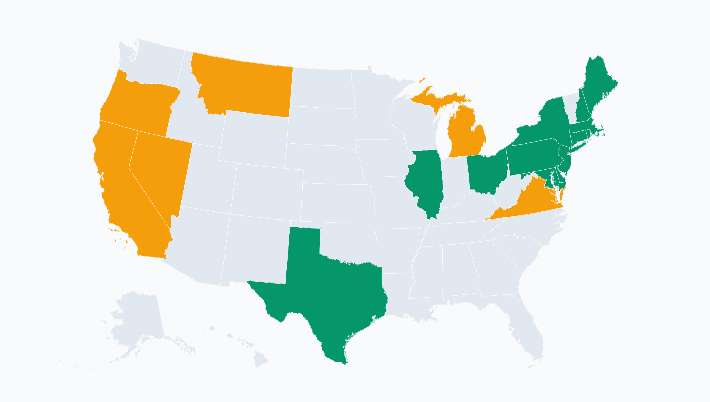 Map of deregulated electricity markets in the United States — green for full choice, amber for limited, gray for regulated