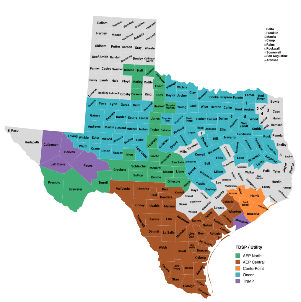 Map of Deregulated Counties in Texas